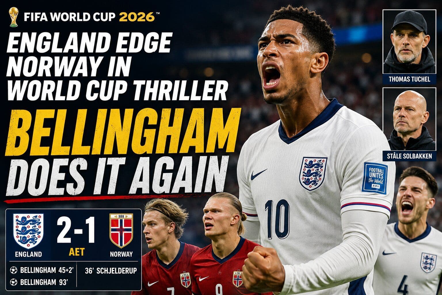 England 2-1 Norway (AET): Bellingham Sends Three Lions into World Cup Semi-Finals